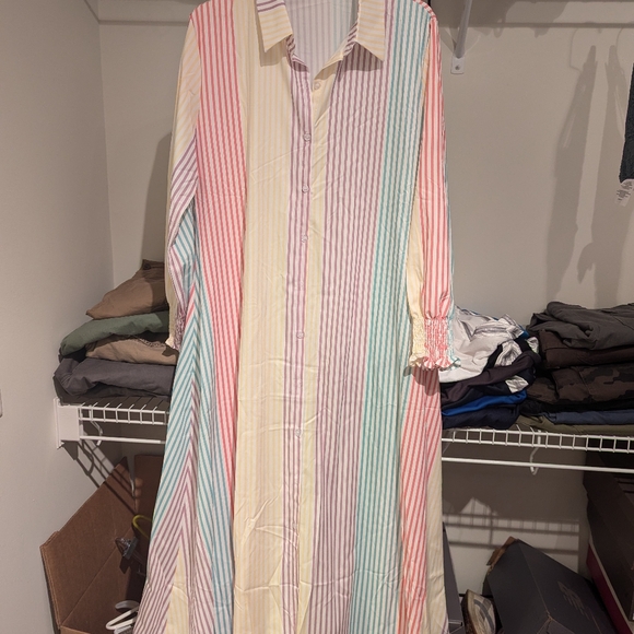 Single-Breasted Striped Shirt Maxi Dress - Picture 4 of 7